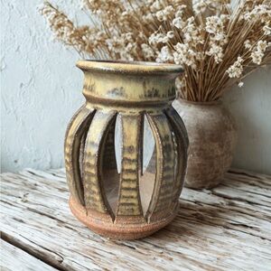 Vintage J. Mills Pottery Candle Lantern – 1979 Rustic Hangable Candle Holder